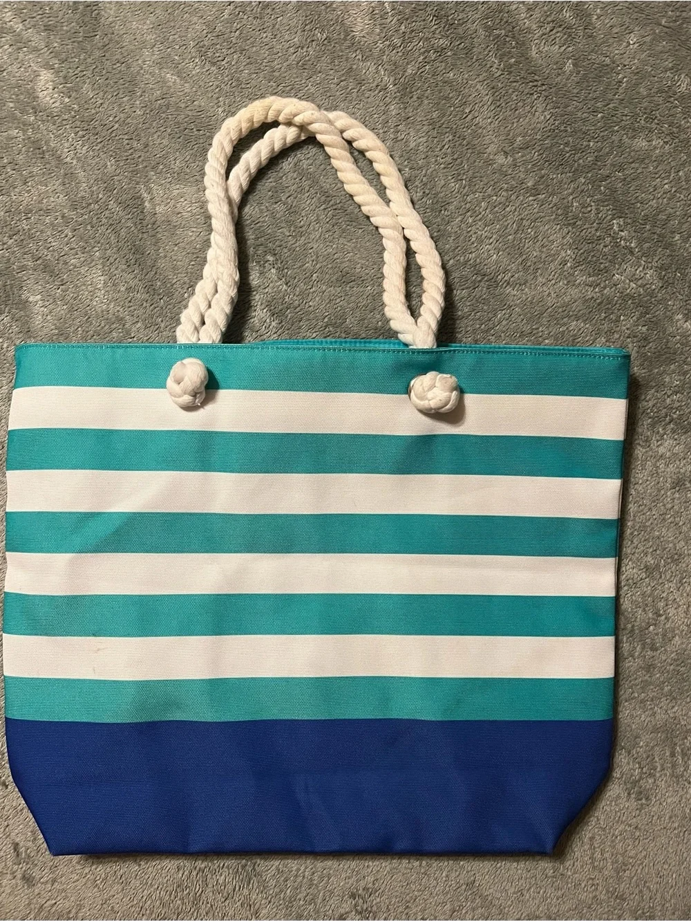 Clinique Teal, White & Navy Striped Rope Handle Tote